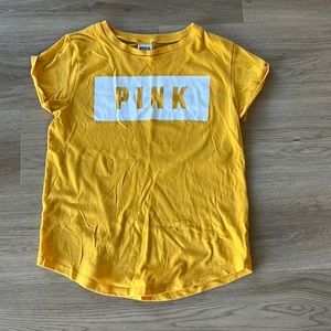 Victorias Secret Pink Logo T-Shirt Yellow Size S